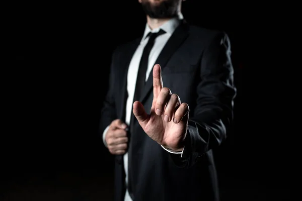 Businessman Pointing Important Infortmations One Finger — Stock fotografie