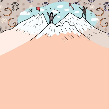 Altında Adamların Dağların Üzerinde Karla Yürüyüşü Mesajı Sunuluyor.