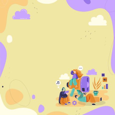 İllüstrasyon Grubu Dinleme Müzik Düzeltme Megafonu.