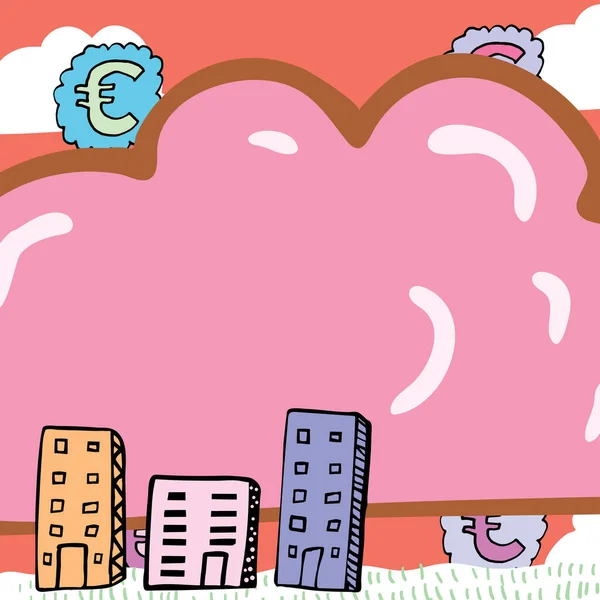 New Idea Written Cloud Euro Signs Background Buildings — ストックベクタ