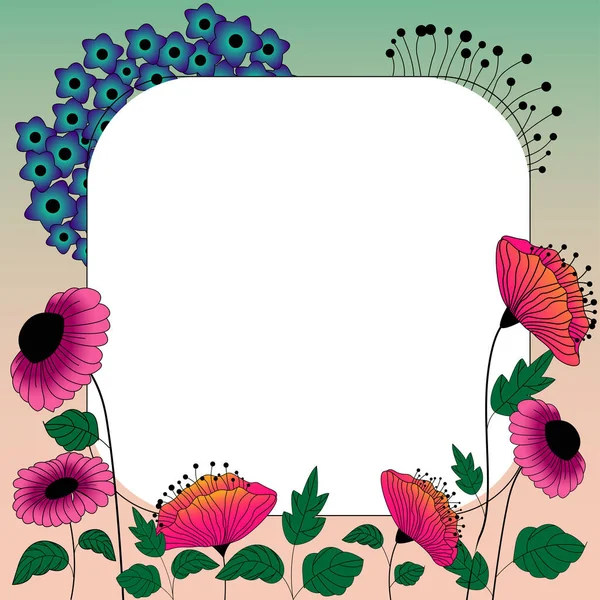 Frame Leaves Flowers Important Announcements — Stock Vector