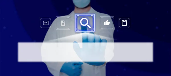 Doctor Touching New Search Computer Technology Gloves Hands — Φωτογραφία Αρχείου