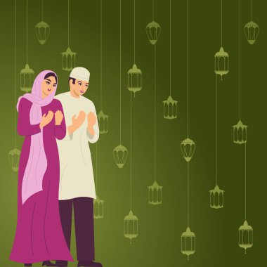Man And Woman In Traditional Clothes Praying With Hands For Ramadan Mubarak
