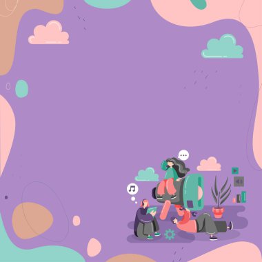 İllüstrasyon Grubu Dinleme Müzik Düzeltme Megafonu.