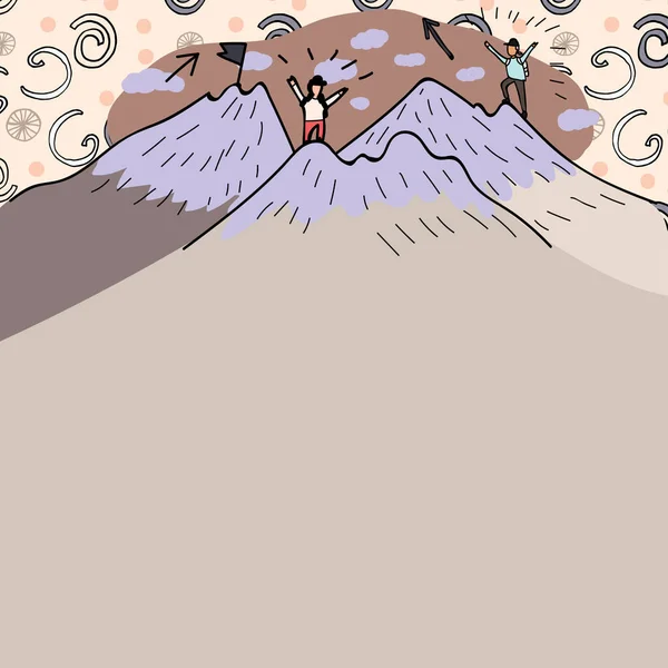 Message Presented Men Hiking Top Mountains Snow — Stockový vektor