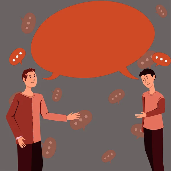 Two Colleagues Standing Discussing New Ideas Big Speech Bubble — Stock Vector