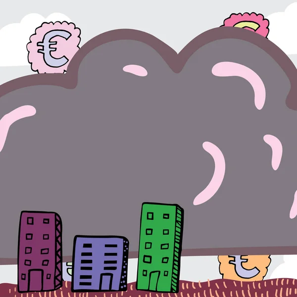 New Idea Written Cloud Euro Signs Background Buildings — ストックベクタ