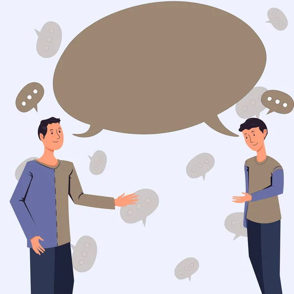 Two Colleagues Standing Discussing New Ideas Big Speech Bubble — Stock Vector