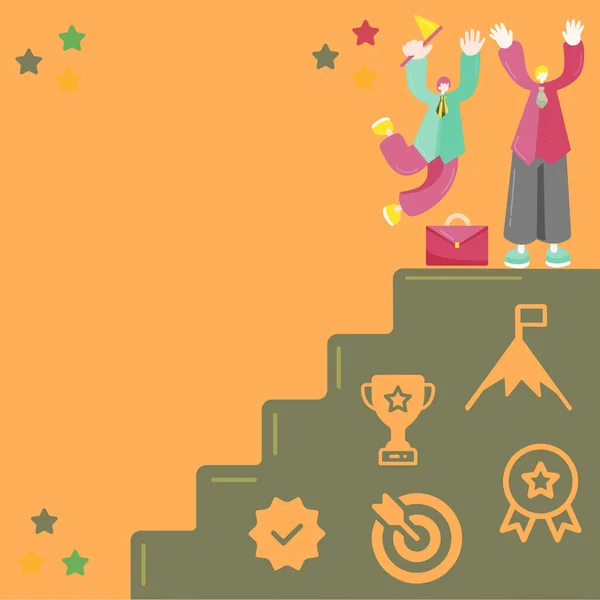 Teamworkers Celebrating Great Success Top Staircase — Vector de stock