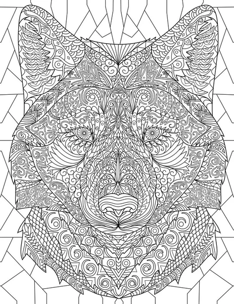 Coloring Book Page Big Wolf Head Line Drawing Looking Far — ストックベクタ