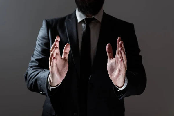 Businessman Suit Holding Important Informations Hands — Foto de Stock