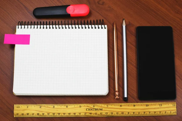 Notebook New Idea Desk Pens Sharpener Marker Cellphone — Φωτογραφία Αρχείου