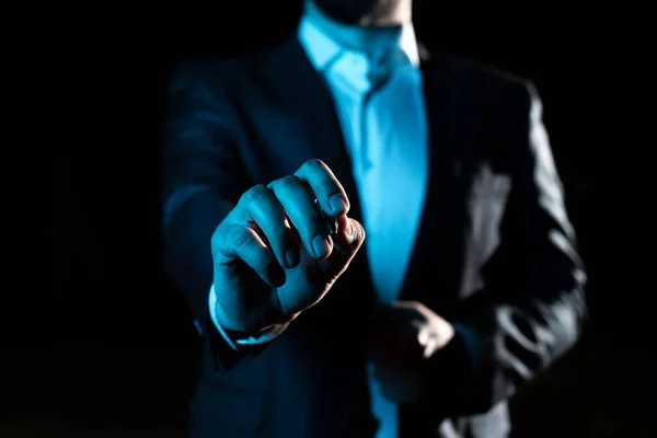 Businessman Pointing Important Informations Pen Hand —  Fotos de Stock