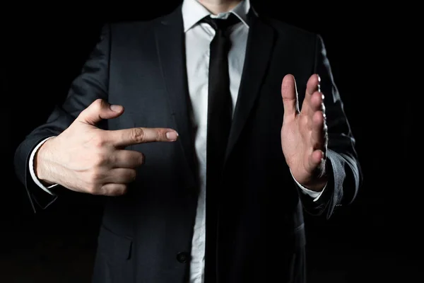 Businessman Pointing Important Infortmations One Finger — Φωτογραφία Αρχείου