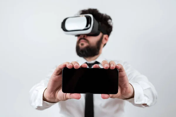 Man Holding Mobile Phone Important Messages Wearing Glasses — Stockfoto