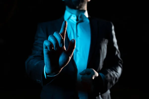 Businessman Pointing Important Infortmations One Finger —  Fotos de Stock