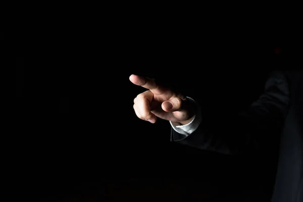 Businessman Pointing Important Infortmations One Finger — Stock fotografie