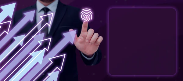 Businessman Pressing Fingerprint Symbol Futuristic Design — 图库照片