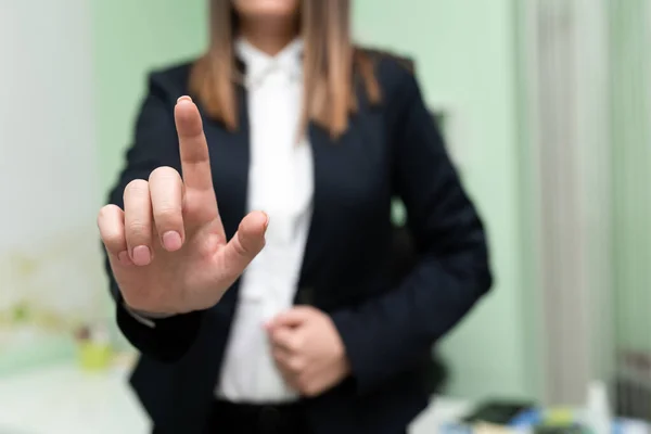 Businesswoman Pointing One Finger Important Message —  Fotos de Stock