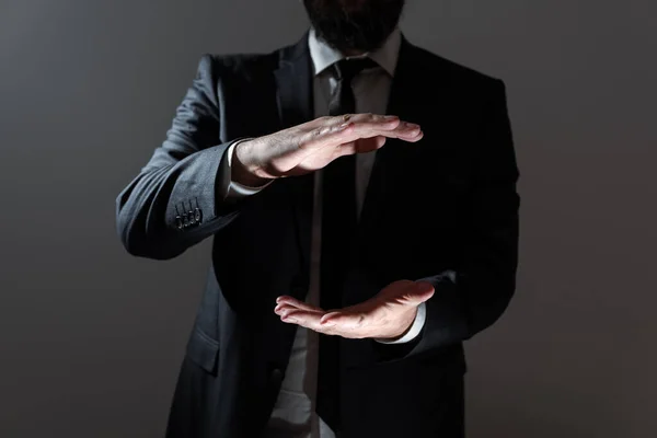 Businessman Suit Holding Important Informations Hands — Foto Stock