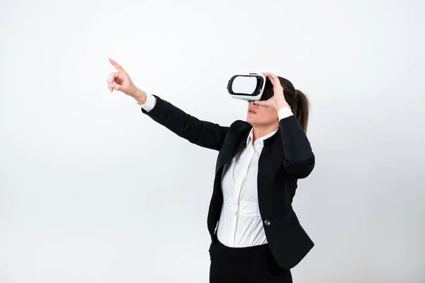 Woman Wearing Glasses Pointing Important Message One Finger — Foto Stock