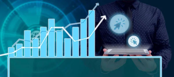 Man Pad Click Cursor Showing Crucial Diagrams Data — ストック写真