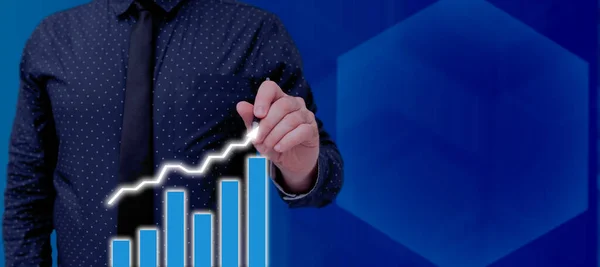 Standing Businessman Pointing Pen Crucial Information Graphs —  Fotos de Stock