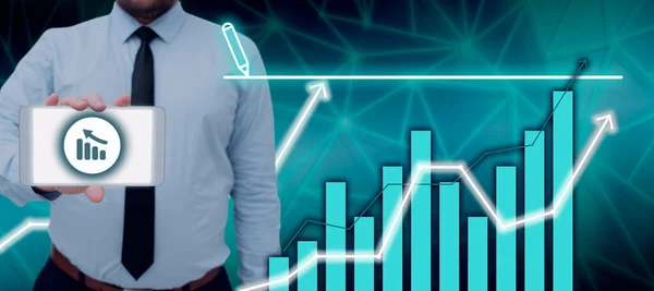 Man Showing Tablet Digital Bar Graph Presenting Business Growth —  Fotos de Stock