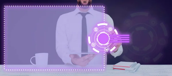 Businessman Necktie Pad Hand Pressing Digital — Stockfoto