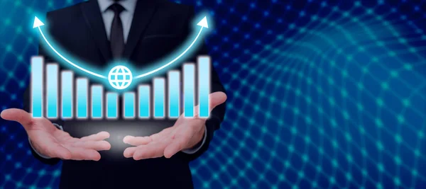 Businessman Holding Growth Graph Hands Showing New Data — Stockfoto