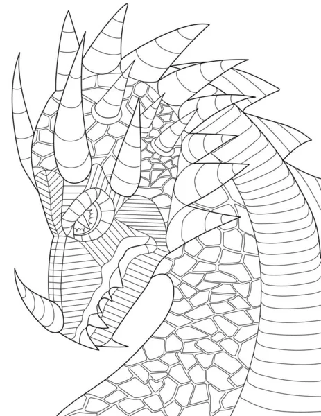 Coloring Page Detailed Mythical Beast Looking Angry —  Vetores de Stock