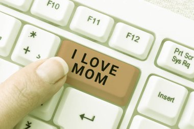 Hand writing sign I Love Mom, Business approach Good feelings about my mother Affection loving happiness -49055