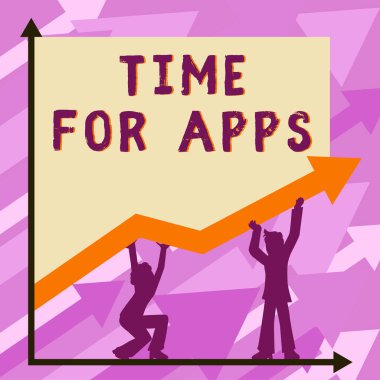 Conceptual caption Time For Apps, Business approach The best fullfeatured service that helps communicate faster Man And Woman Holding Arrow And Presenting Important Messages.