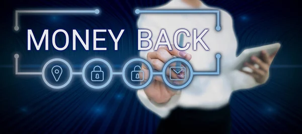 Text Sign Showing Money Back Business Overview Get What You — Stok fotoğraf