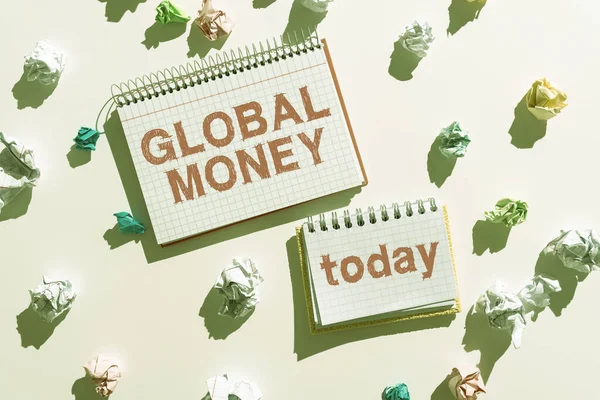 Text Showing Inspiration Global Money Business Approach International Finance World — Fotografia de Stock