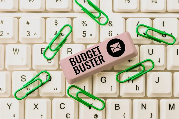 Text Sign Showing Budget Buster Business Overview Carefree Spending Bargains — ストック写真
