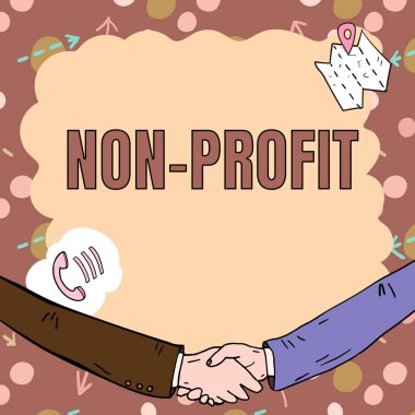 Conceptual display Non Profit, Business showcase providing products or service without paying back in return Empty frame decorated with communication symbols represent business meeting