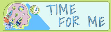 Text caption presenting Time For Me, Business concept I will take a moment to be with myself Meditate Relax Happiness Head Silhouette Bursting Out With Ideas As Rocket Symbols .