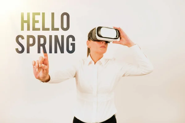 Conceptual Caption Hello Spring Business Concept Welcoming Season Winter Blossoming — Φωτογραφία Αρχείου