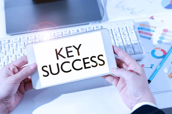 Text Sign Showing Key Success Business Concept Generally Three Five — Photo