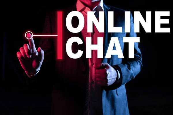 Sign Displaying Online Chat Business Approach Talking Friend Someone Internet — Photo