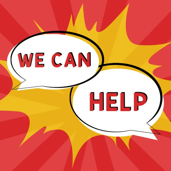 Conceptual display We Can Help, Concept meaning Let us support you give advice assistance service solutions Pair Of Speech Bubbles In Oval Shape Representing Exchanging Of Opinions.