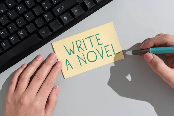 Hand Writing Sign Write Novel Business Approach Creative Writing Some — Foto Stock