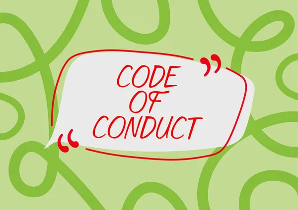 Text showing inspiration Code Of Conduct, Concept meaning Ethics rules moral codes ethical principles values respect Cartoon Style Thought Bubble Box Representing Ideas And Opinions.