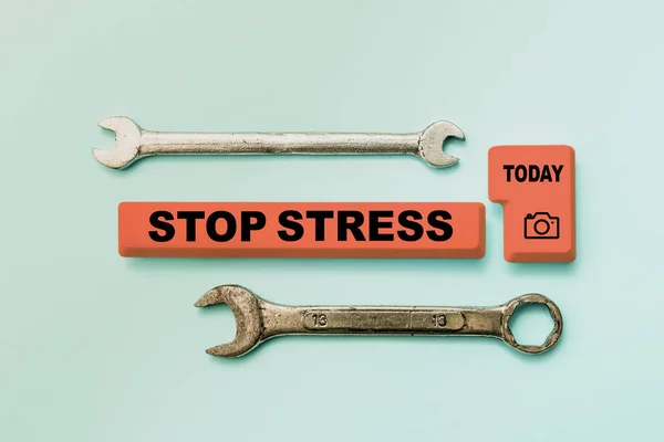 Conceptual Caption Stop Stress Business Idea Seek Help Take Medicines — Φωτογραφία Αρχείου