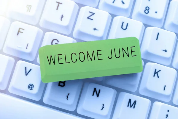 Conceptual Caption Welcome June Concept Meaning Calendar Sixth Month Second — Foto de Stock