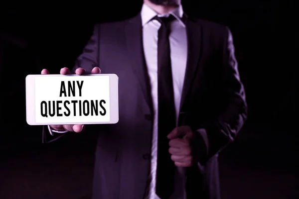 Inspiration Showing Sign Any Questions Business Concept Clueless Blank Face — Stok fotoğraf