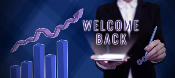 Writing Displaying Text Welcome Back Business Overview Warm Greetings Arrived — Foto Stock