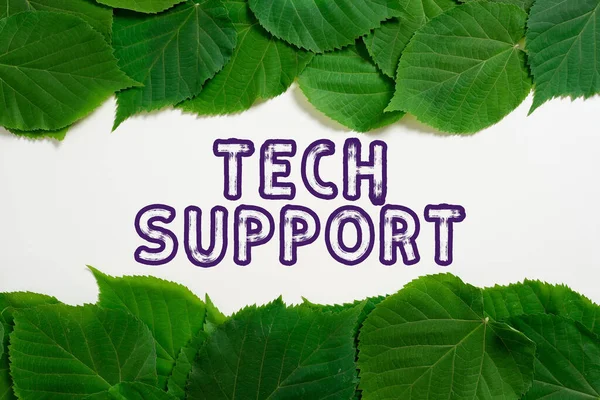 Text showing inspiration Tech Support, Conceptual photo Assisting individuals who are having technical problems Important Informations Written On Paper Under Lot Of Leaves.