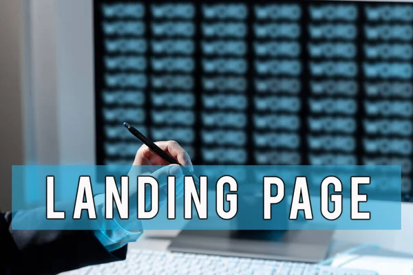 Writing Displaying Text Landing Page Business Overview Website Accessed Clicking — Stock Fotó